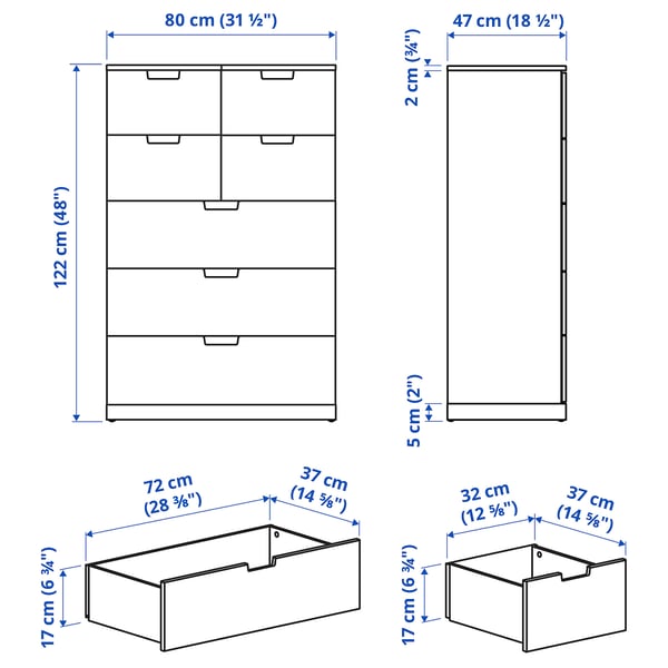 NORDLI Chest of 7 drawers, anthracite, 80x122 cm