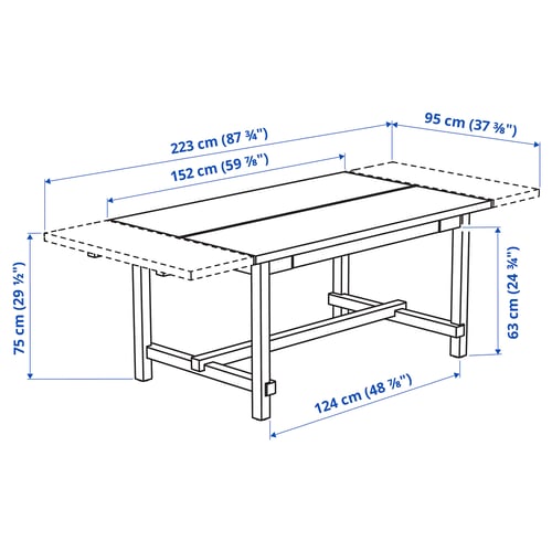 NORDVIKEN / NORDVIKEN Table and 4 chairs, antique stain/antique stain, 152/223x95 cm