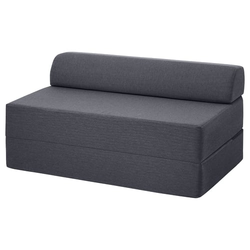 Dark grey NYKIL fold-out sofa-bed, modern minimalist design with cushioned seat and back.