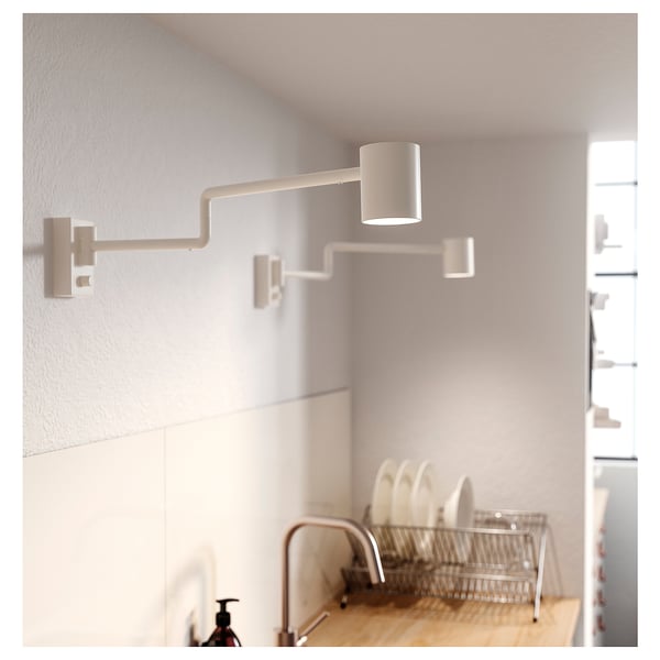 NYMÅNE Wall lamp w swing arm, wired-in, white