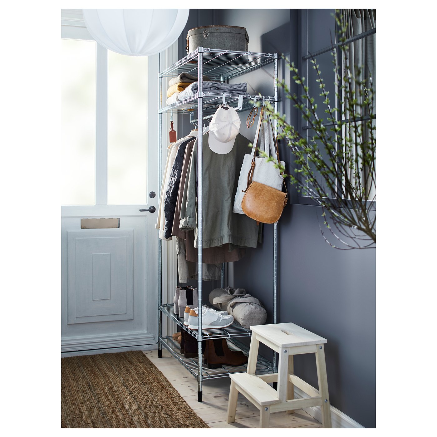 OMAR shelving unit with clothes rail, galvanised, 92x50x201 cm - IKEA
