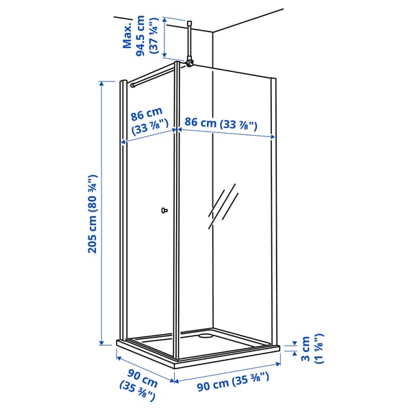OPPEJEN / FOTINGEN Corner shower with tray, 90x90x205 cm IKEA