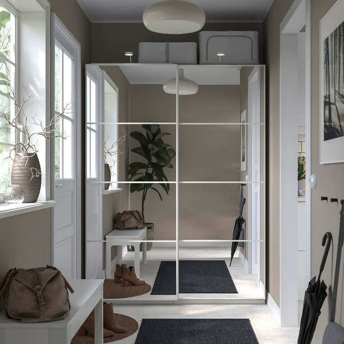 PAX / AULI wardrobe combination, white/mirror glass, 150x44x201 cm IKEA