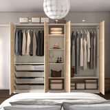 PAX / BERGSBO Wardrobe, white/white stained oak effect, 250x60x201 cm