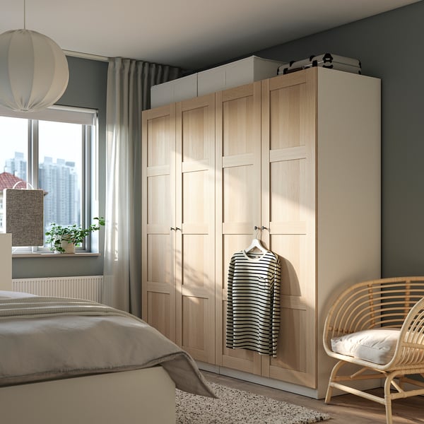 PAX / BERGSBO Wardrobe, white/white stained oak effect, 200x60x201 cm