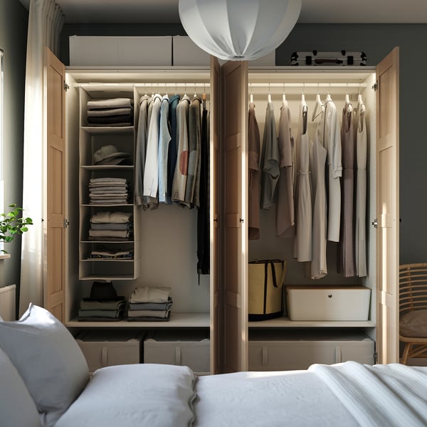PAX / BERGSBO Wardrobe, white/white stained oak effect, 200x60x201 cm