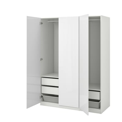 PAX / FARDAL Wardrobe, white/high-gloss/white, 150x60x201 cm