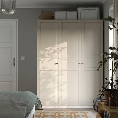 PAX / FLISBERGET Wardrobe combination, white/light beige, 150x60x201 cm