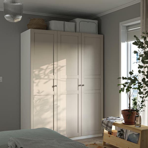 PAX / FLISBERGET Wardrobe combination, white/light beige, 150x60x201 cm