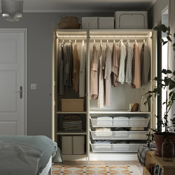 PAX / FLISBERGET Wardrobe combination, white/light beige, 150x60x201 cm