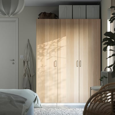 PAX / FORSAND Wardrobe combination, white/white stained oak effect, 150x60x201 cm
