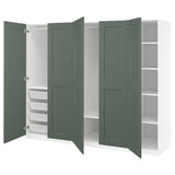 PAX / GRIMO Wardrobe combination, white/grey-green, 250x60x201 cm
