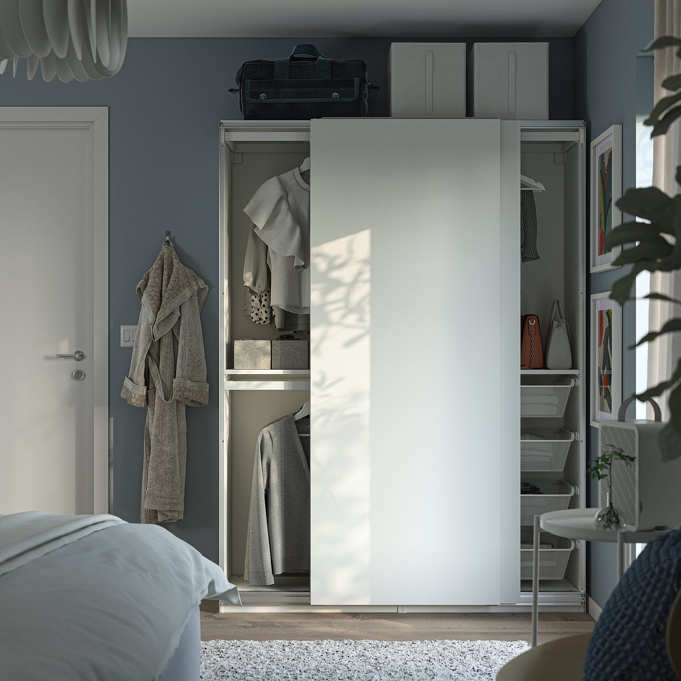 PAX / HASVIK wardrobe combination, white/white, 150x43x201 cm - IKEA
