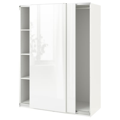 PAX / HASVIK Wardrobe, white/high-gloss/white, 150x66x201 cm