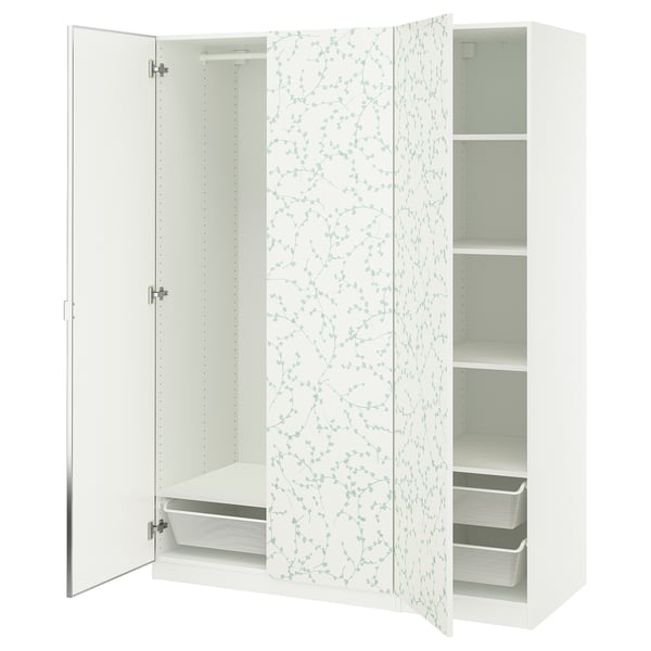 PAX / LINNABERG/ÅHEIM Wardrobe combination, white patterned/mirror glass, 150x58x201 cm
