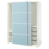 PAX / MEHAMN Wardrobe with sliding doors, white/double sided light blue, 150x66x201 cm
