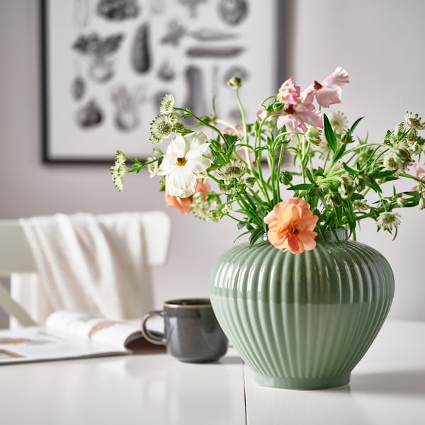 PELARBJÖRK Vase, grey-green, 20 cm