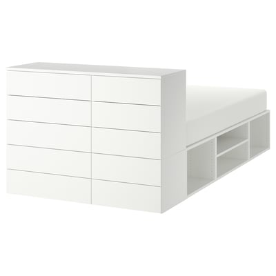 PLATSA Bed frame with 10 drawers, white/Fonnes, 140x244x103 cm
