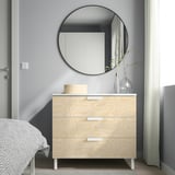 PLATSA Chest of 3 drawers, white/Kalbåden lively pine effect, 80x57x73 cm