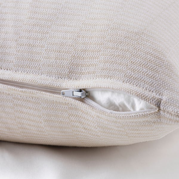 PLOMMONROS Cushion cover, beige/white, 50x50 cm