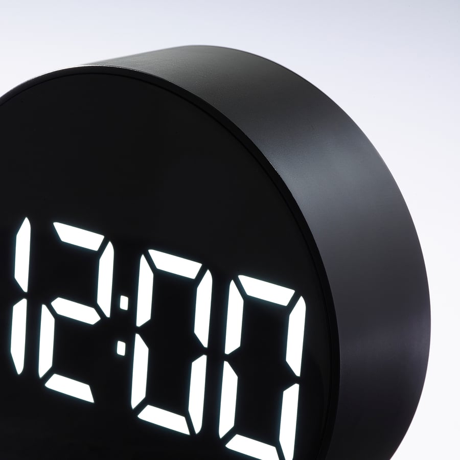 PLUGGET alarm clock, black, 11 cm IKEA