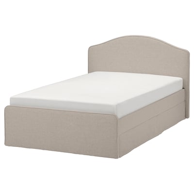 RAMNEFJÄLL Upholstered bed frame, Kilanda light beige, 120x200 cm