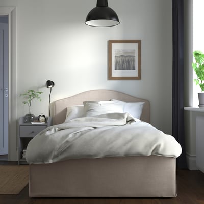 RAMNEFJÄLL Upholstered bed frame, Kilanda light beige, 120x200 cm