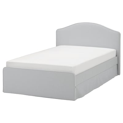 RAMNEFJÄLL Upholstered bed frame, Klovsta grey/white/Luröy, 120x200 cm