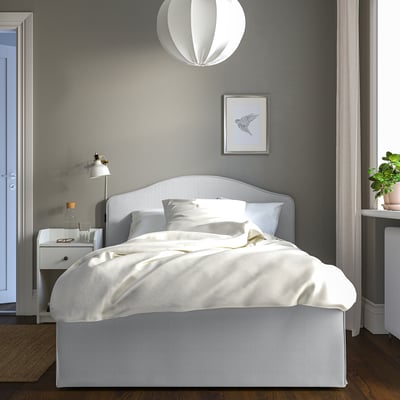 RAMNEFJÄLL Upholstered bed frame, Klovsta grey/white, 120x200 cm