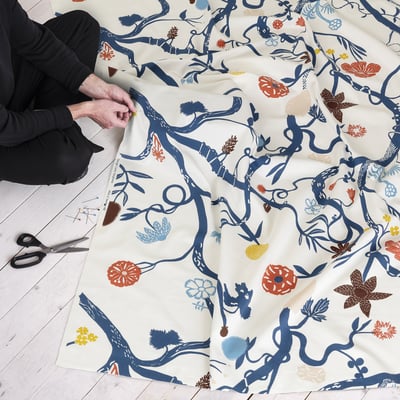 REVFINGERÖRT Pre-cut fabric, botanical details/white multicolour, 150x300 cm