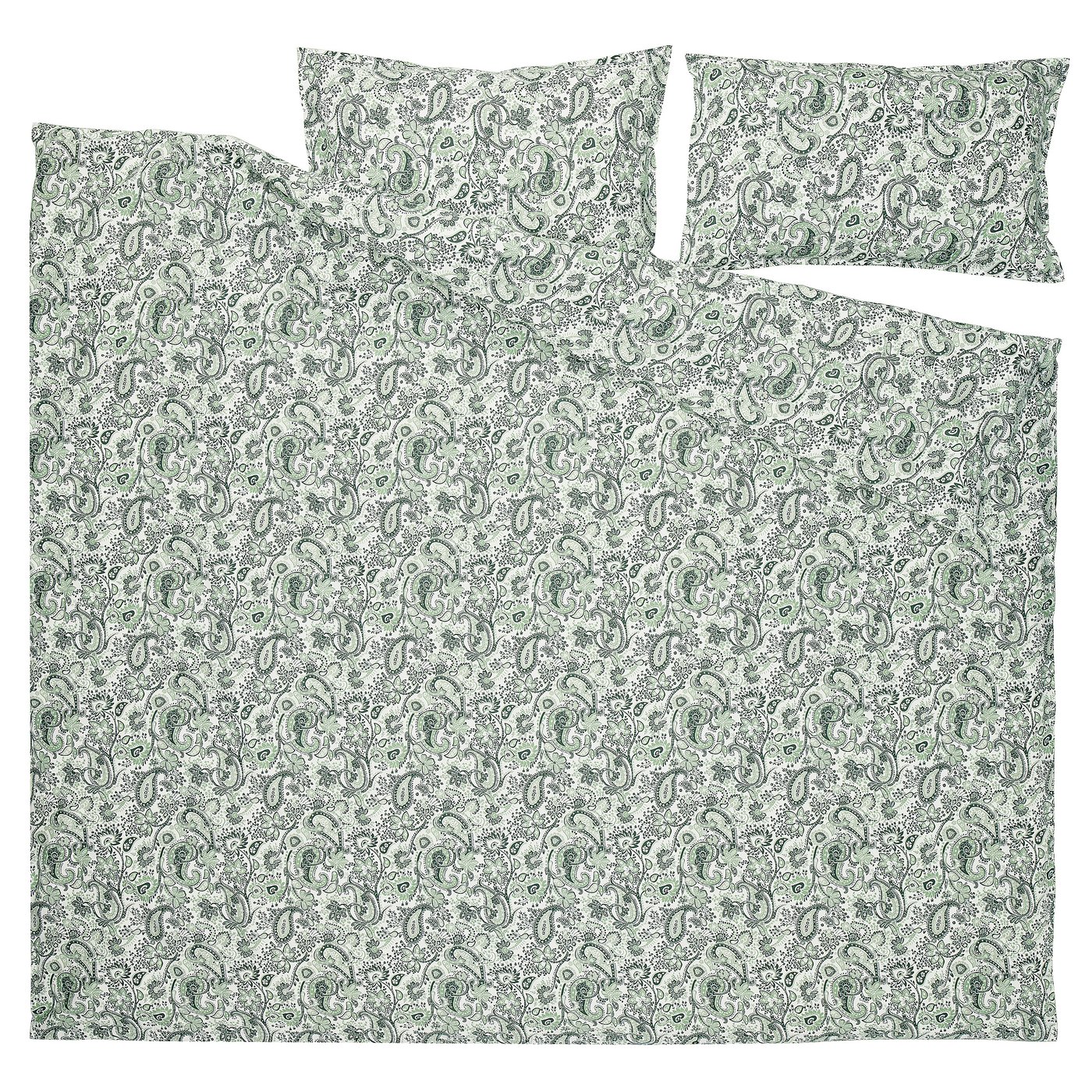 RODGERSIA Duvet cover and 2 pillowcases, green/white, 200x230/50x80 cm