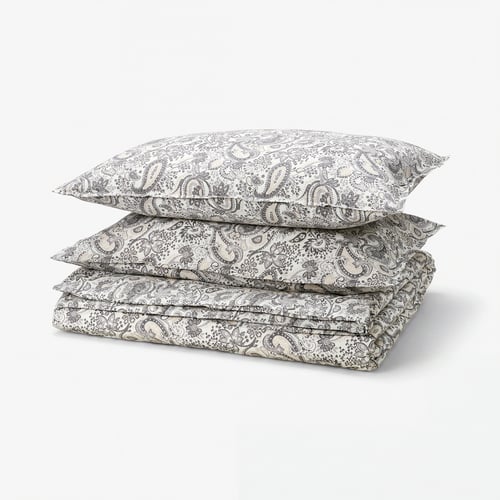 RODGERSIA Duvet cover and 2 pillowcases, grey/white, 200x230/50x80 cm