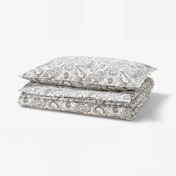 RODGERSIA Duvet cover and pillowcase, grey/white, 150x200/50x80 cm