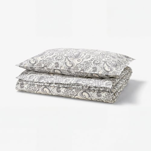 RODGERSIA Duvet cover and pillowcase, grey/white, 150x200/50x80 cm