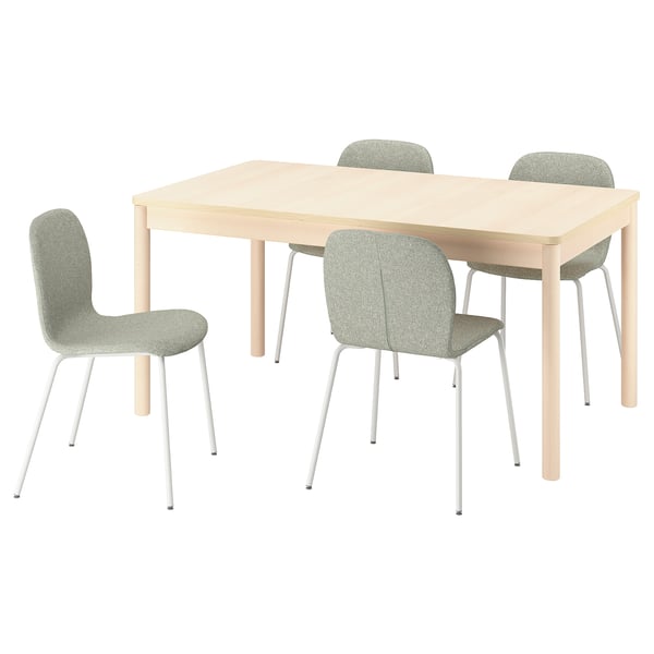 RÖNNINGE / KARLPETTER Table and 4 chairs, birch/Gunnared light green white, 155/210 cm