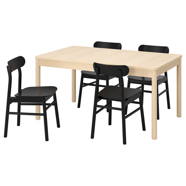 RÖNNINGE / RÖNNINGE Table and 4 chairs, birch/black, 155/210x90x75 cm