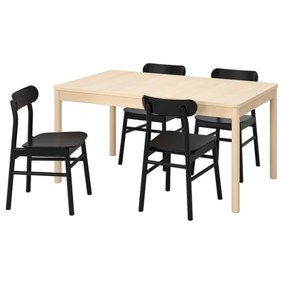 RÖNNINGE / RÖNNINGE Table and 4 chairs, birch/black, 155/210x90x75 cm