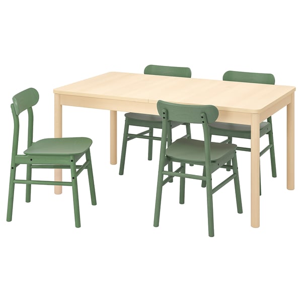 RÖNNINGE / RÖNNINGE Table and 4 chairs, birch/green, 155/210 cm