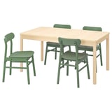 RÖNNINGE / RÖNNINGE Table and 4 chairs, birch/green, 155/210 cm
