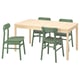 RÖNNINGE / RÖNNINGE Table and 4 chairs, birch/green, 155/210 cm