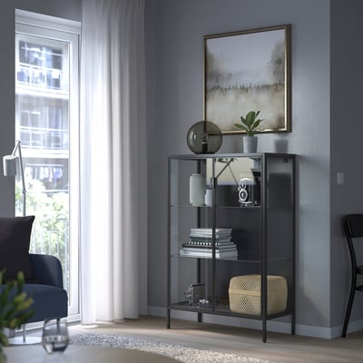 RUDSTA Glass-door cabinet, anthracite, 80x37x120 cm