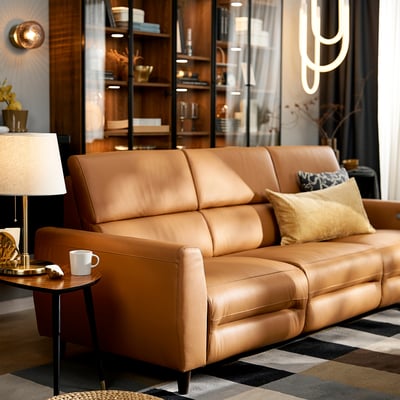 RULLERUM 3-seat sofa w 2 electric recliners, Grann/Bomstad golden-brown