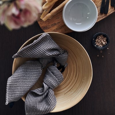RUNDLIG Serving bowl, bamboo/white, 30 cm