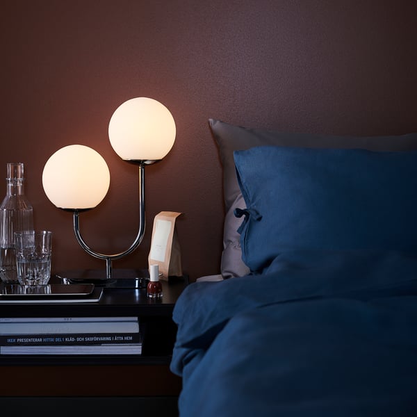 SIMRISHAMN Table lamp, chrome-plated/opal white glass, 42 cm