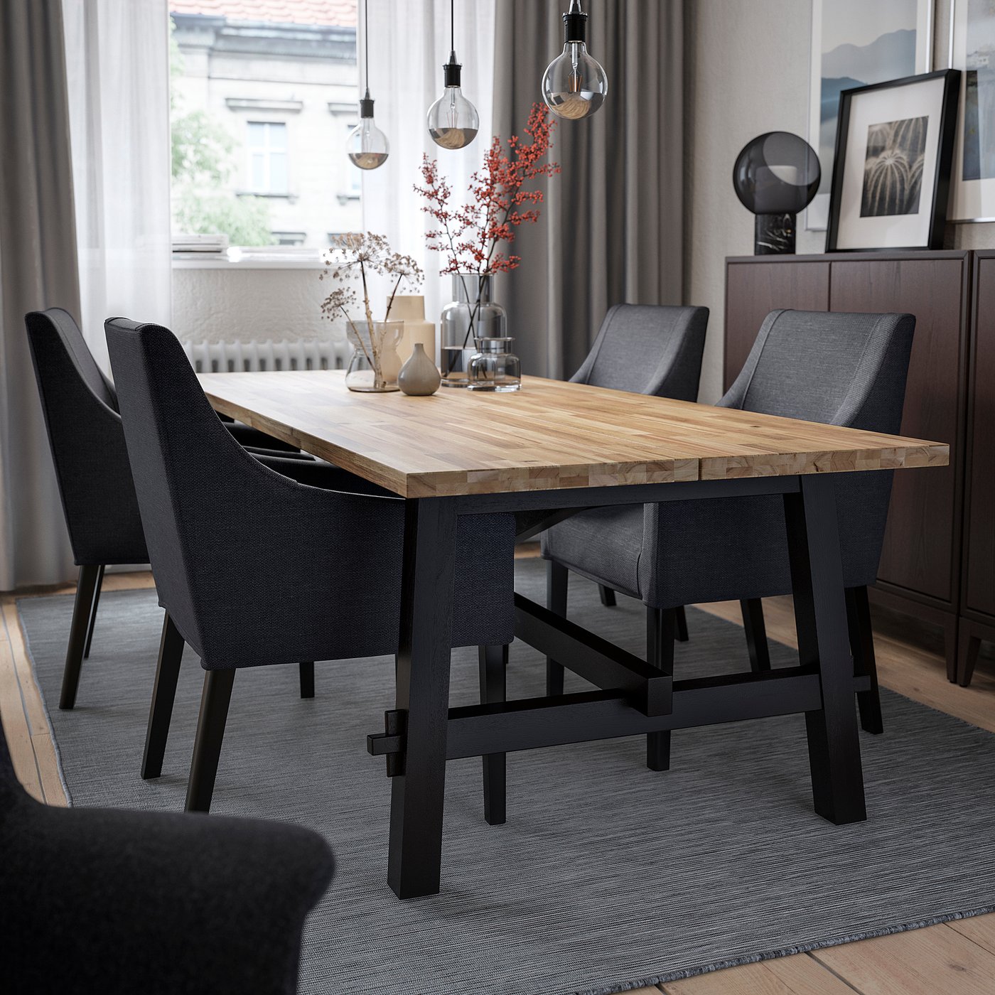 Skogsta Sakarias Table And 4 Chairs Acacia Black Sporda Dark Grey Ikea