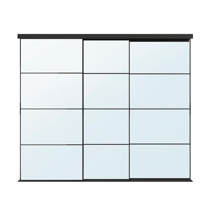 SKYTTA / AULI sliding door combination, black/mirror glass, 276x240 cm