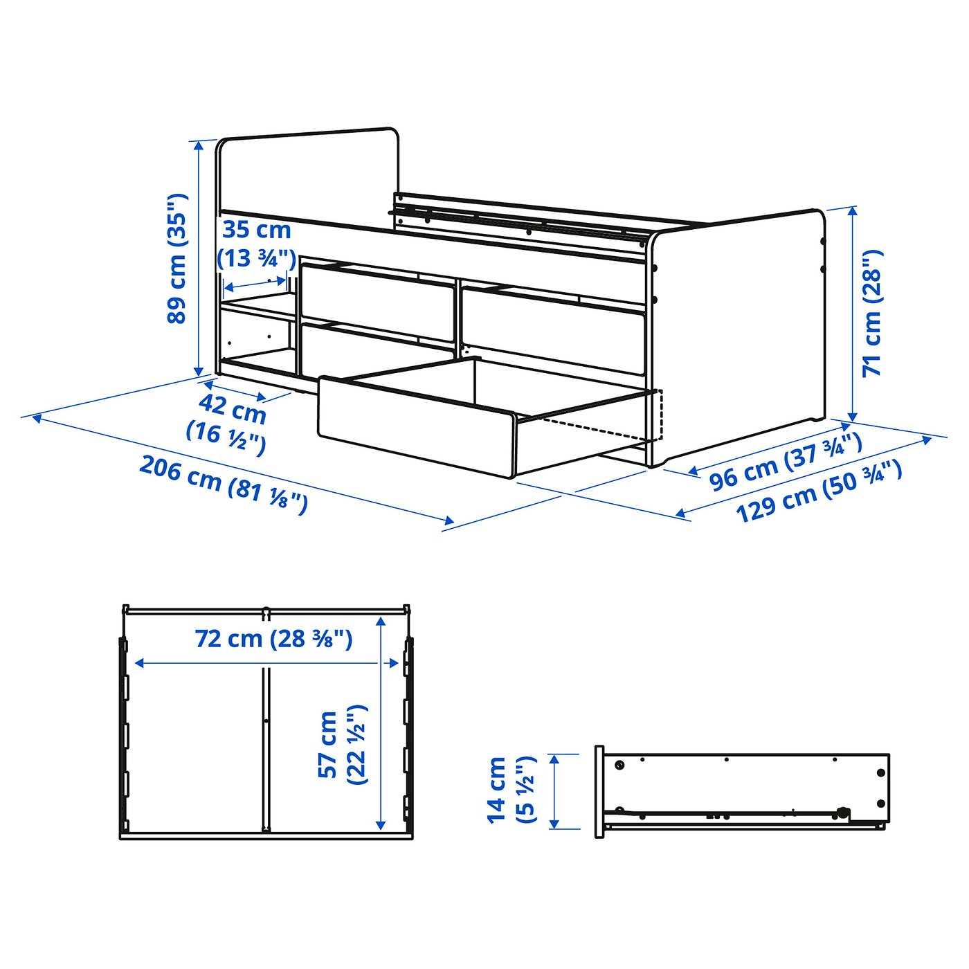 SLÄKT bed frame with storage, white, 90x200 cm - IKEA