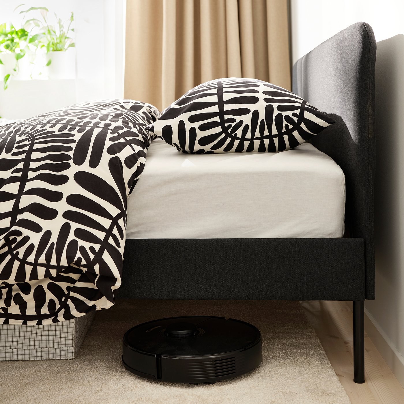 SLATTUM upholstered bed frame, Vissle dark grey, 150x200 cm - IKEA