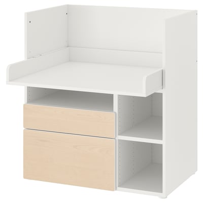 SMÅSTAD Desk, white birch/with 2 drawers, 90x79x100 cm