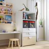 SMÅSTAD / PLATSA Bookcase, white birch/with 3 drawers, 60x57x123 cm